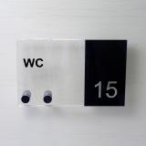 Bürotürschild klar "WC" mit Wunschnummer 10x16cm